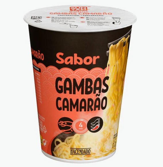 Noodles de Hacendado amb sabor a gamba a la venda a Mercadona
