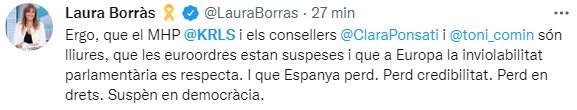 TUIT Borràs Puigdemont Comín Ponsatí
