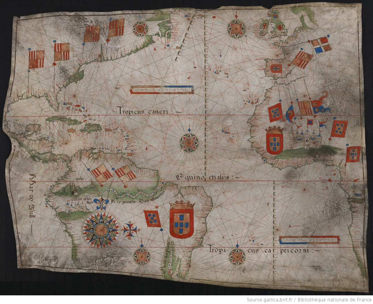 Carta nautica portuguesa (1550). Fuente Biubliothèque Nationale de France