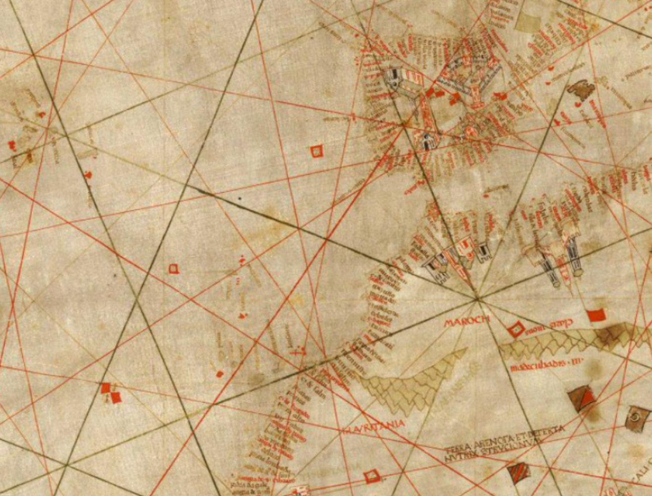 Fragmento del mapa llamado|nombrado de Cristofol Colom (1488). Fuente Bibliothèque Nationale de France