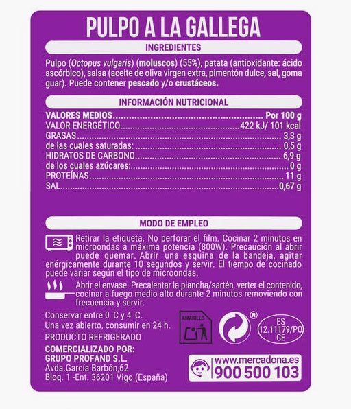 Pop a la gallega d'Hacendado a la venda a Mercadona