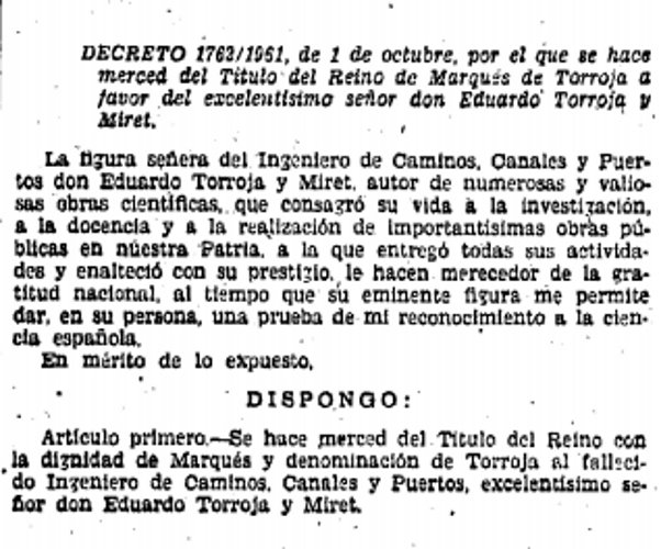 BOE 1961 Marquesado de Torroja