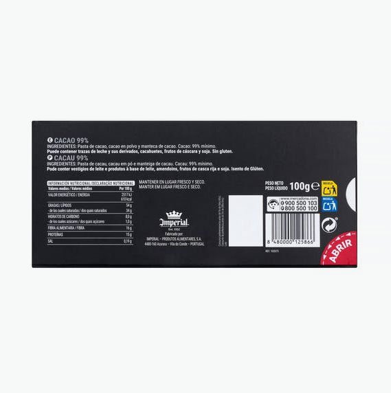 Xocolata negra 99% d'Hacendado a la venda a Mercadona