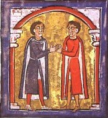 Representación de los condes Ermengol III de Urgell y Ramon Berenguer I de Barcelona. Fuente Liber feodorum Ceretaniae. Archivo de la Corona de Aragón