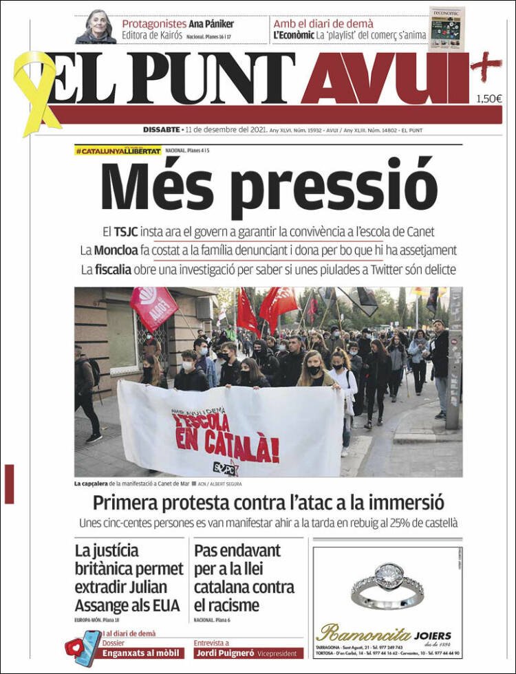 portada el punt avui 11 diciembre 2021 portada el punt avui 11 diciembre 2021