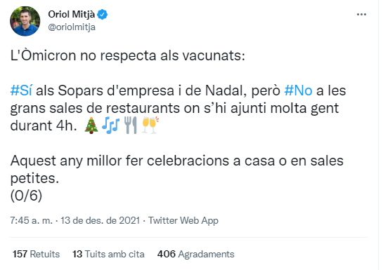 tuit oriol mitjà cenas navidad coronavirus 1