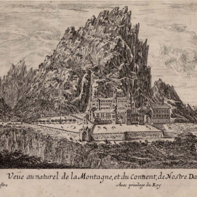 Montserrat demana a Barcelona la restitució del tresor del monestir. Gravat del monestir de Montserrat (1650). Font Cartoteca de Catalunya