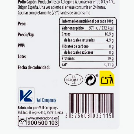 Pollastre capon a la venda a Mercadona