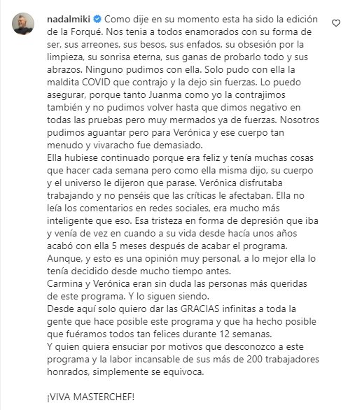 comentario Miki Nadal sobre Verónica Forqué @nadalmiki