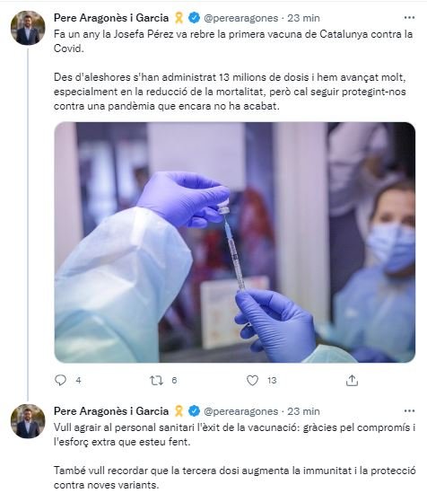 Tuit aragonès vacunació Tuit aragonès vacunació