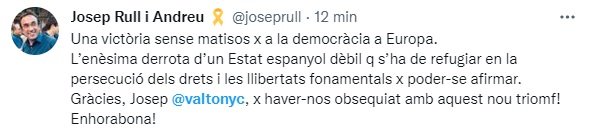 TUIT Josep Rull extradicio