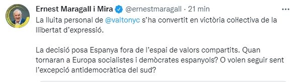 TUIT Ernest Maragall extradicio valtonyc