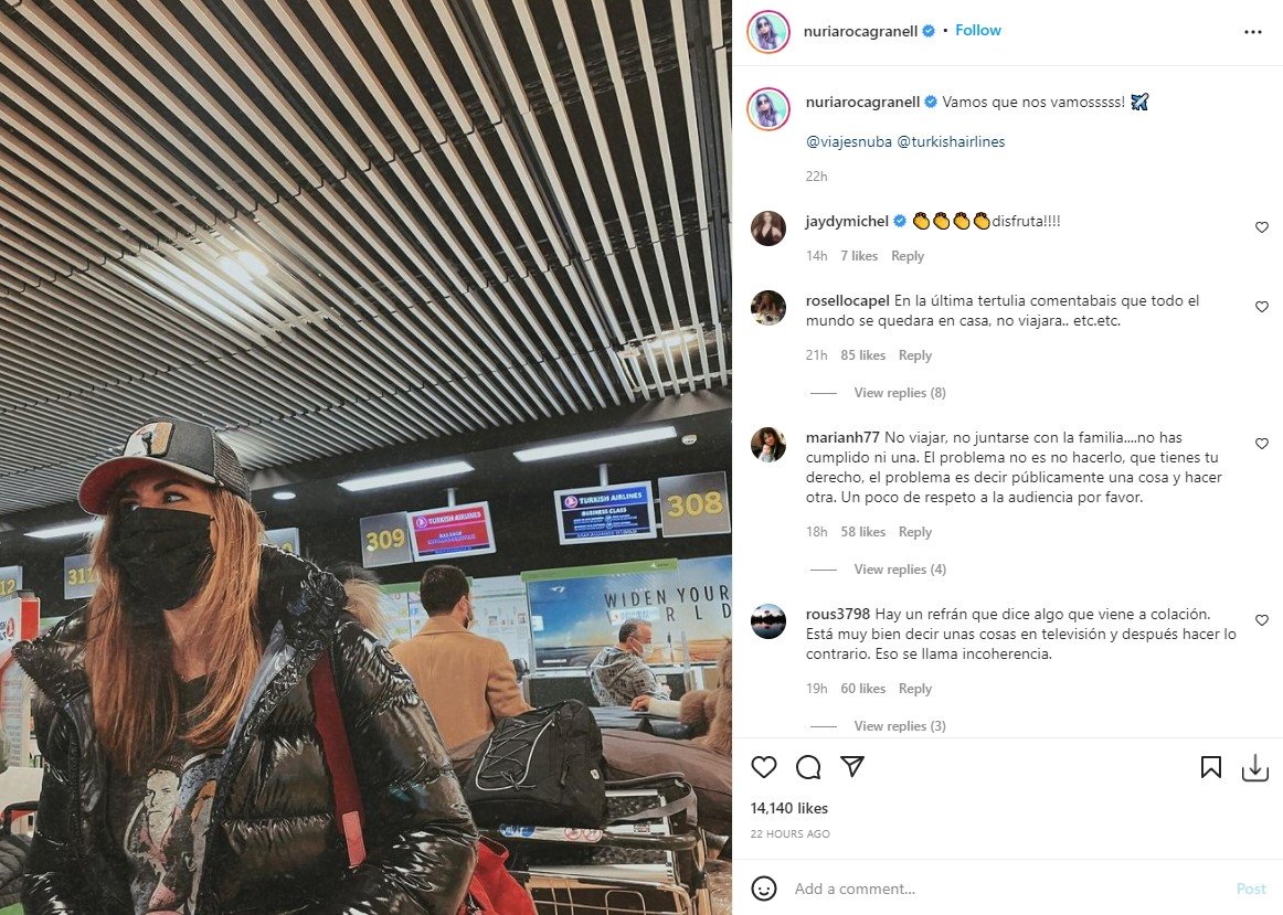 Nuria Roca vacaciones pandemia Instagram