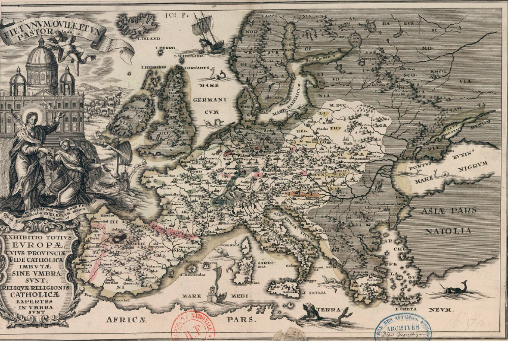 Mapa confessional d'Europa (segle XVII). Font Bibliothèque Nationale de France