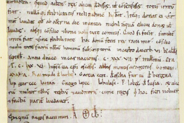 Capitulació d'Ayerbe (1137). Ramon Berenguer IV de Barcelona es nomenat Home Principal d'Aragó / Font: Arxiu de la Corona d'Aragó