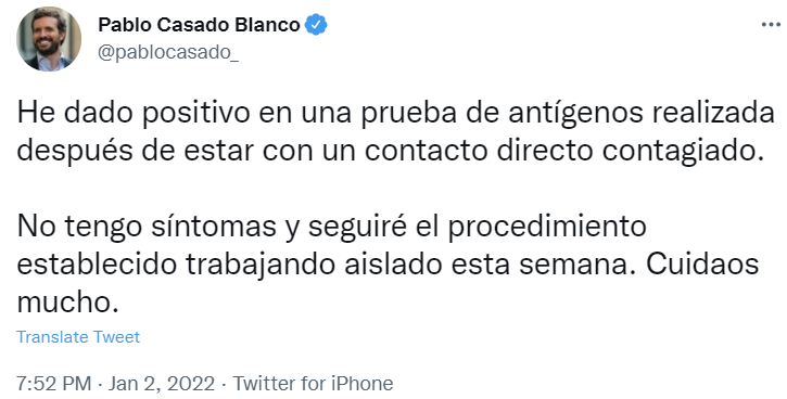 TUIT pablo casado covid 