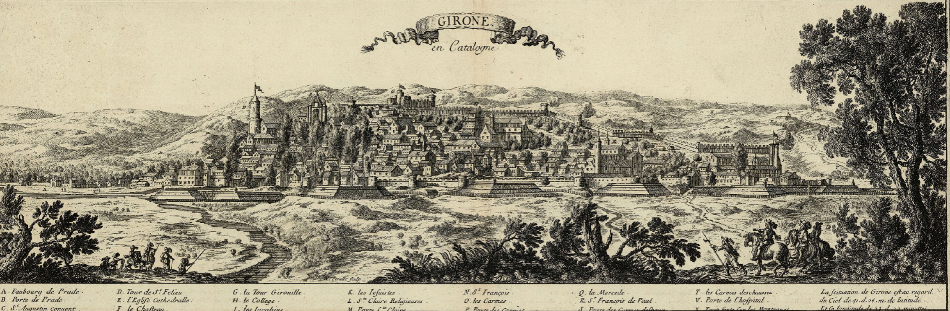 Grabado de Girona (1659) obra de Beaulieu. Fuente Cartoteca de Catalunya