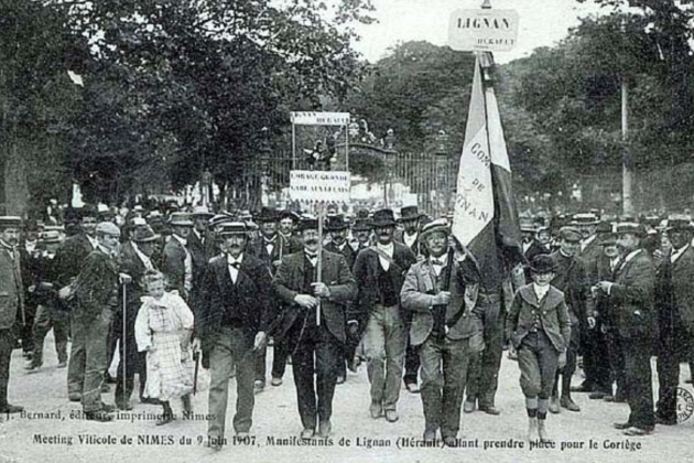 Manifestación de Nimes. 9 de junio de 1907. Fuente Wikimedia Commons