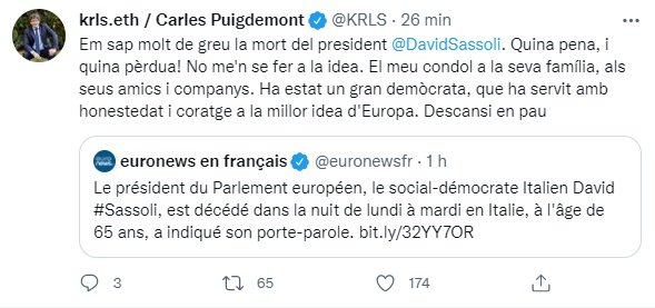 TUIT puigdemont muerte sassoli