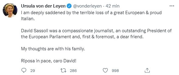 TUIT ursula von der leyen muerte sassoli