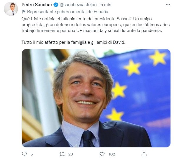 TUIT pedro sanchez  muerte sassoli