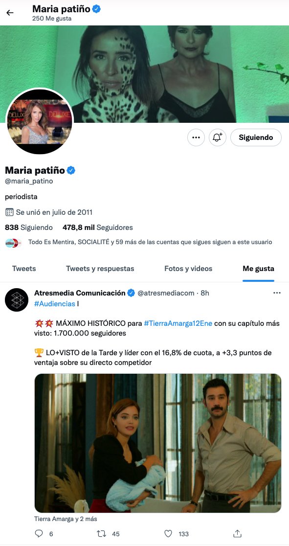 María Patiño like Antena 3 Twitter