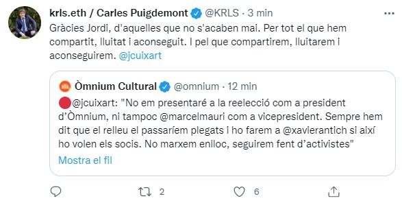 TUIT Puigdemont Jordi Cuixart