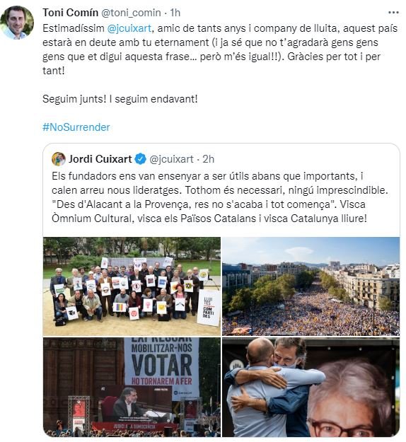 tuit toni comin Jordi Cuixart
