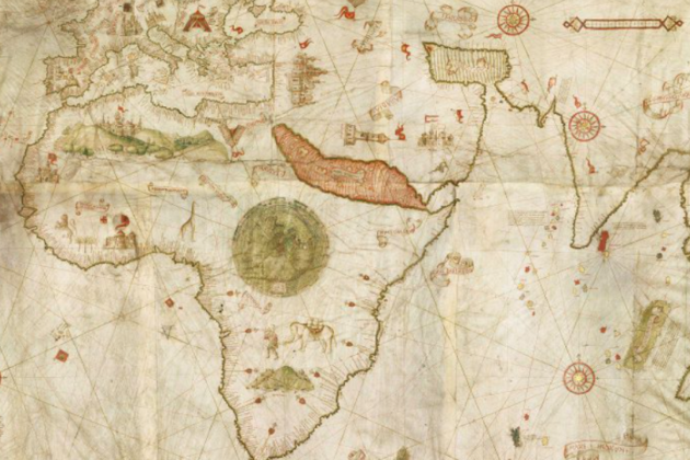 Mapa genovès d'Europa, Àfrica i Asia (1505), obra del cartograf Nicolò de Caverio. Font Bibliothèque Nationale de France