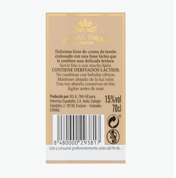 Licor crema de torró Royal Swan a la venda a Mercadona