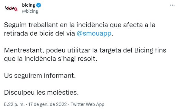 tuit bicing caida app
