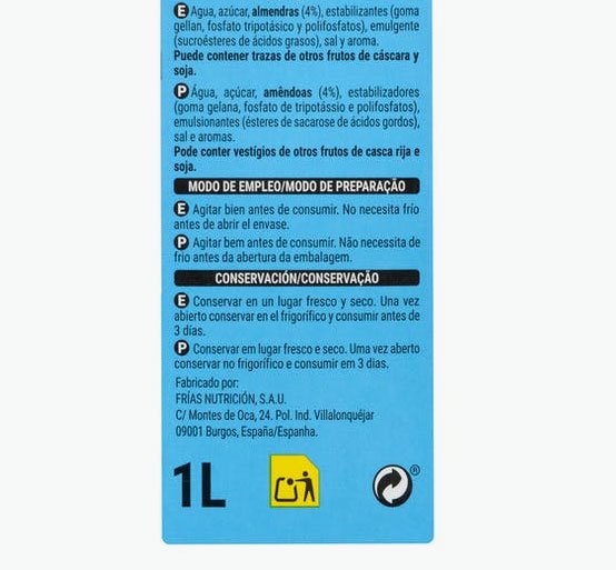 Bebida de almendras de Hacendado a la venta en Mercadona1