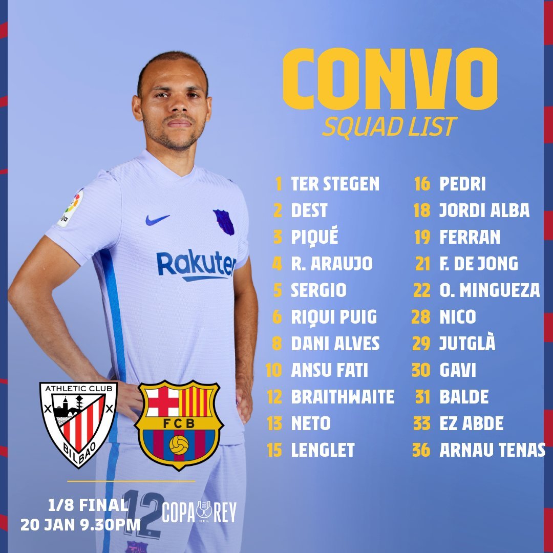 Convocatoria Athletic Barca Copa 2021 22