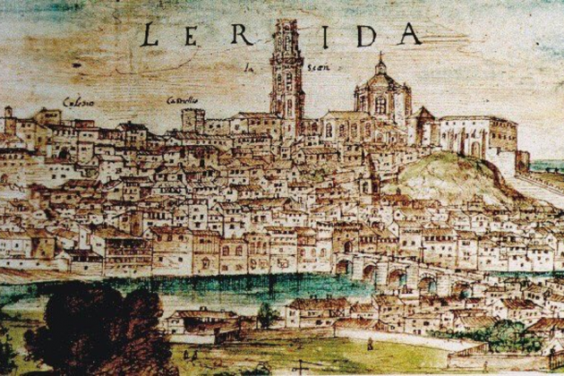 Representación de Lleida (1563), obra de Wyngaerde. Fuente Instituto de Estudios Ilerdenses