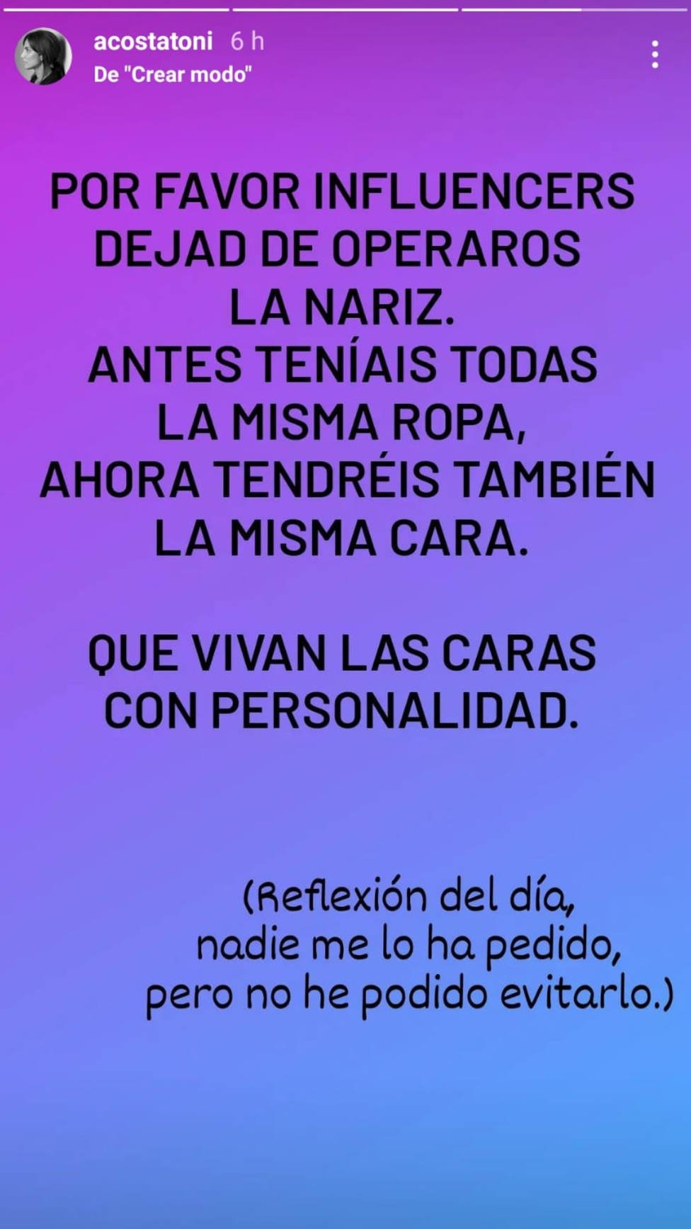Toni Acosta mensaje 
