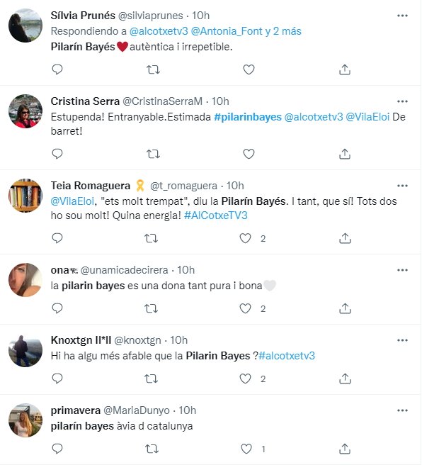 reacciones a Pilarín Bayés en TV3 Twitter 