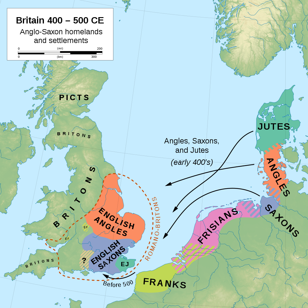 Mapa de las conquistas germánicas de Britània. Font Atlas of Roman Britain