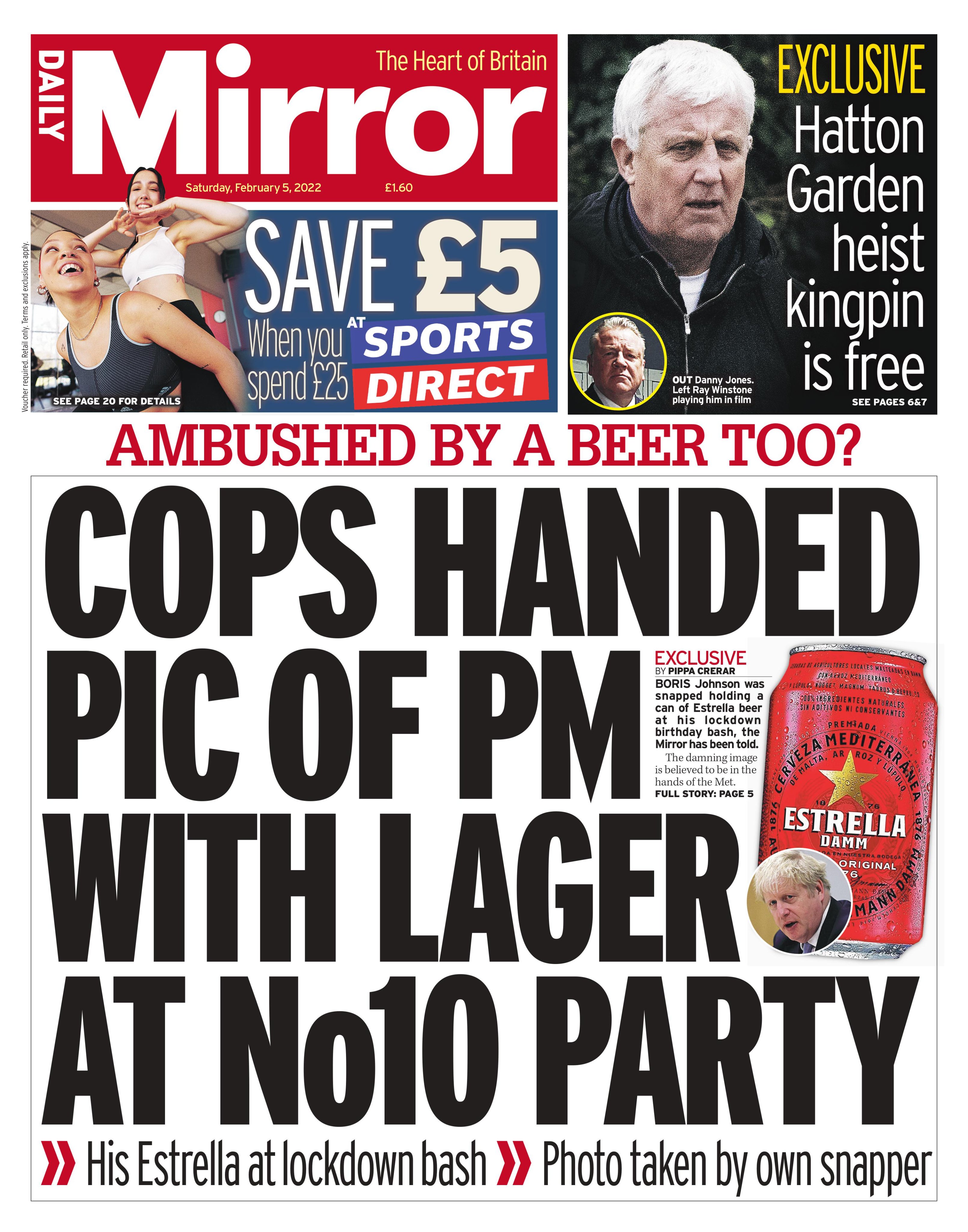 daily mirror portada boris johnson fiesta estrella damm