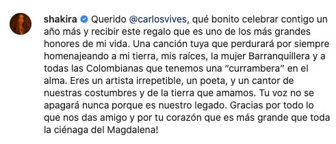Shakira a Carlos Vives @shakira