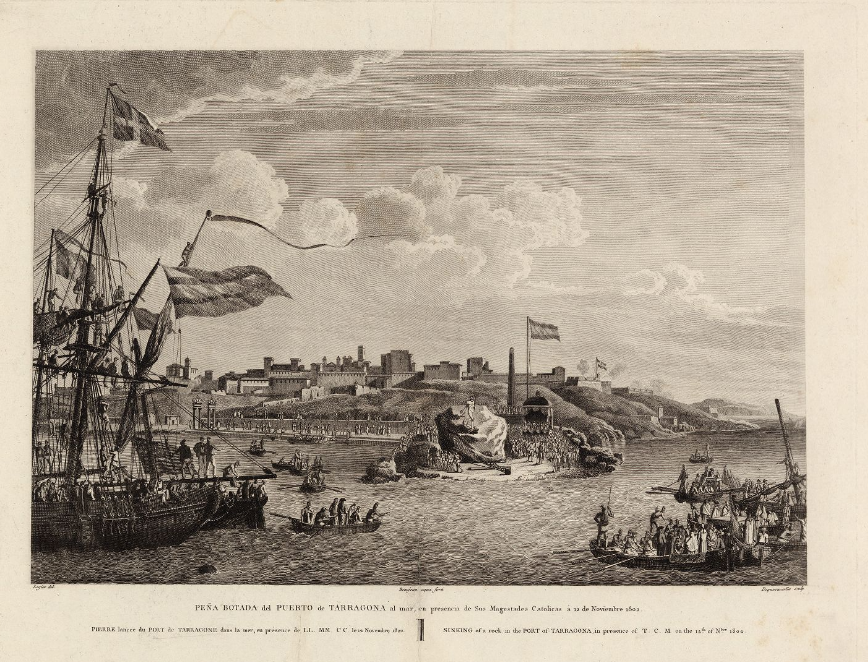 Grabado del puerto de Tarragona (1802), obra de Laborde. Fuente Cartoteca de Catalunya