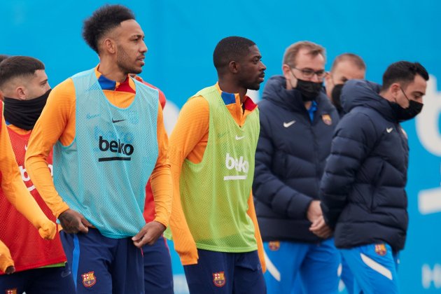 Dembele Aubameyang Barca entrenament EFE
