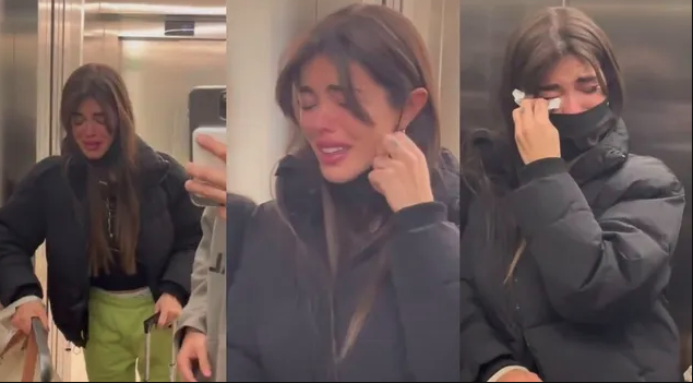 Violeta Mangriñán llorando al despedirse de su mascota