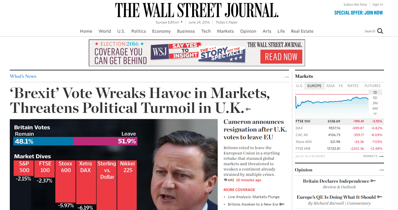 El Brexit anima a los independentistas catalanes a separarse de España, según el 'Wall Street'