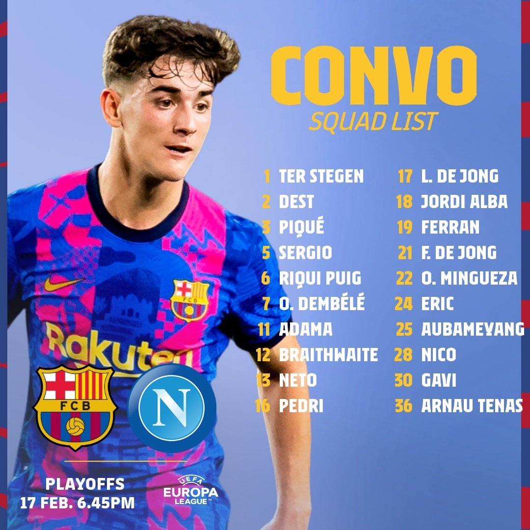 Convocatoria Barca Napols Europa League 2021 22