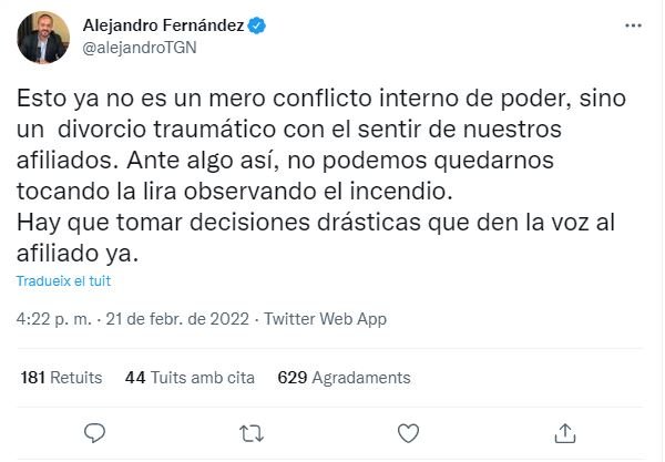 TUIT alejandro fernández crisis pp casado