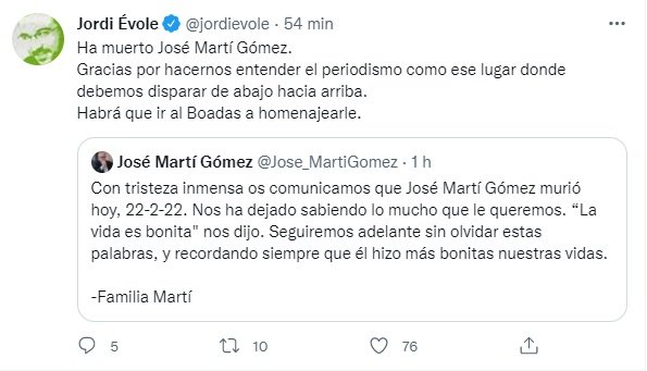 TUIT mort José Martí Gómez evole