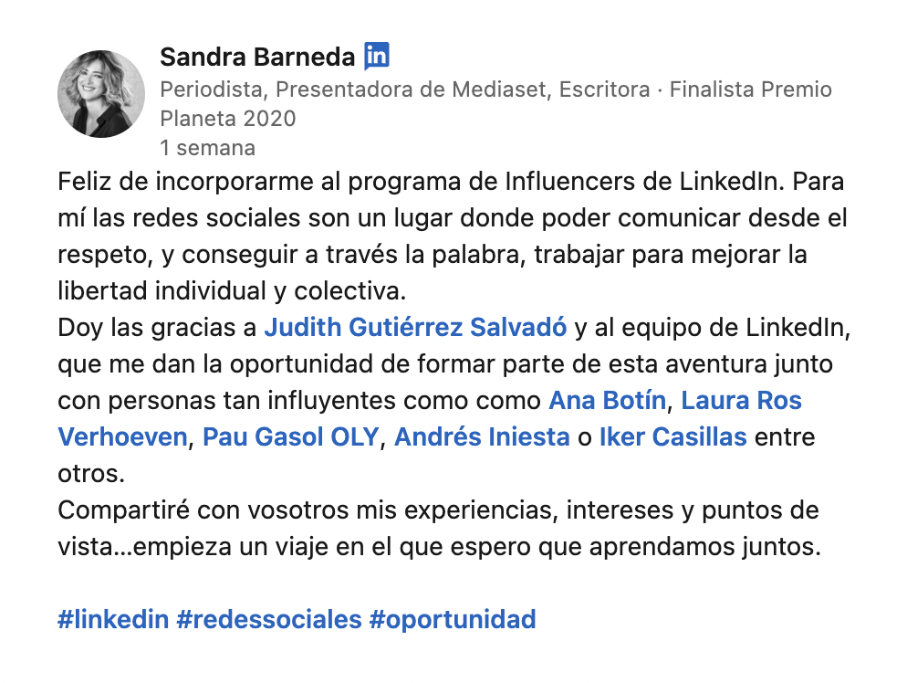 Sandra Barneda LinkedIn 