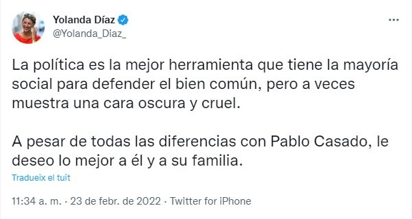 TUIT yolnda díaz despedida Pablo Casado