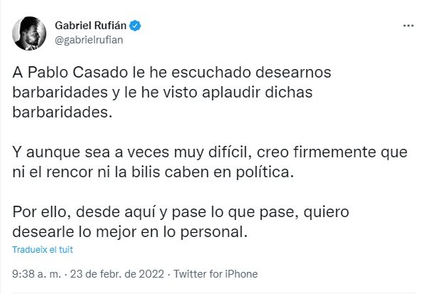 TUIT gabriel rufian despedida Pablo Casado
