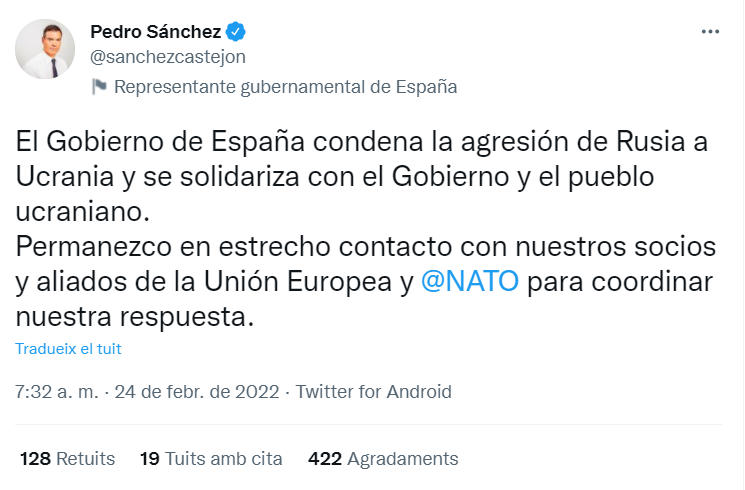 tuit pedro sanchez ucraina